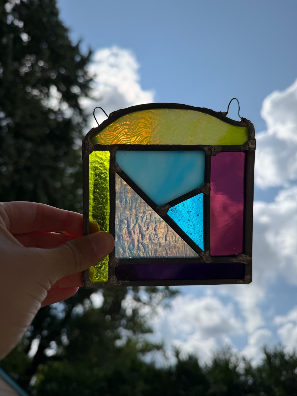 Vintage handmade Multicolor Stained Glass Suncatcher